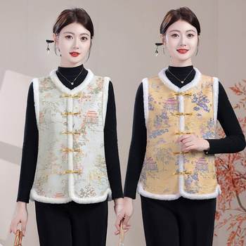 
Winter plus velvet and thickened foreign-style mother's large size warm Tang suit vest warm vest new Chinese style national style vest