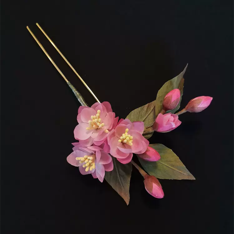 真丝烫花海棠花簪娘仿真花发簪胸花汉服旗袍婚纱配饰