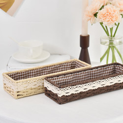 Desktop Storage Box, Cosmetics and Miscellaneous Items Storage Basket, Slender and Narrow Rattan Fabric Small Storage Basket, Rectangular Shape
