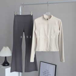 Stand Collar Yoga Outfit Set for Women, Slim Fit Running Sports Top Jacket, Pilates Training Fitness Cycling Wear