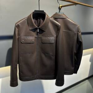 
Mr. Lei's same color leather jacket for men, spring and autumn leather jacket, versatile short style, simple high-end lapel slim jacket