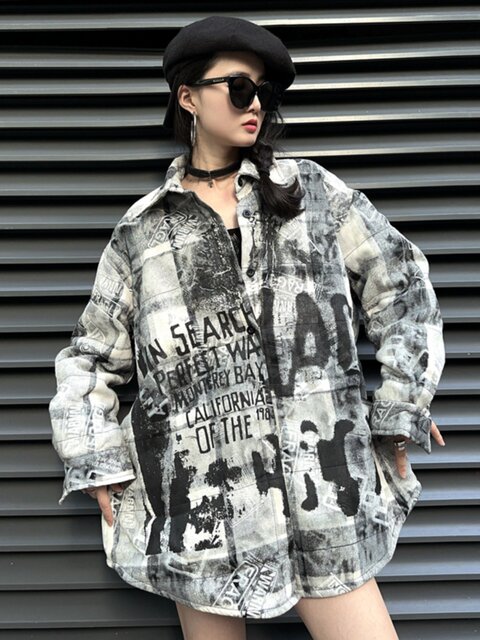 Women's loose slim plaid tops with long sleeves dovetail print thick cardigan 2024 winter new product trend