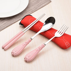 Chopsticks and Spoon Set, Stainless Steel with Ceramic Handle, Creative and Portable, High-End and Exquisite Travel and Home Tableware Three-Piece Set