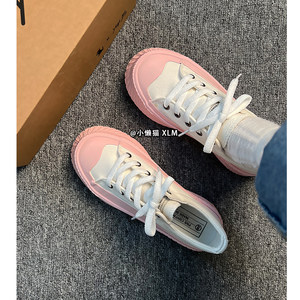 
Thick sole heightening biscuit canvas shoes for women 2026 spring and summer breathable sneakers cute and versatile Japanese girl white shoes