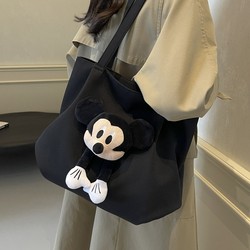 Casual Large-Capacity Canvas Bag for Women, Autumn and Winter Fashion Cartoon Mickey Shoulder Bag, Class Commuting Travel Tote Bag
