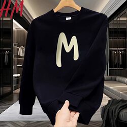 Outlet Sweatshirts for Men and Women, Couples, Spring and Autumn Heavyweight Long-Sleeved T-Shirts, Trendy Crew Neck Fleece-Lined Sports Tops