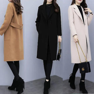 Beige coat women's long Korean version 2022 autumn and winter new woolen coat over the knee slimming and thin woolen coat
