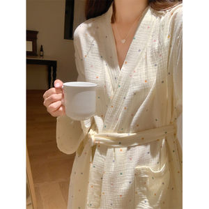 
Spring and Autumn New 2026 Nightgown Women's Korean Ins Pajamas Bathrobe Knee-length Long Colorful Dot Home Clothes Nightgown