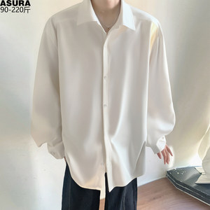 
Black and white simple solid color long-sleeved shirt for men with fat plus size trendy brand fat loose and versatile Korean inner wear autumn
