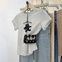 Women's Short-Sleeve T-Shirt with Regular Shoulders, 2026 Summer New Korean Style European Goods, Popular Cotton Top for Layering