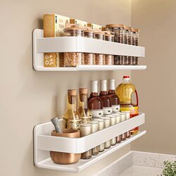 White Kitchen Storage Rack Wall-Mounted No-Drill Seasoning Jar Organizer Home Multifunctional Spice Rack