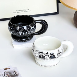 High-End Cartoon Couple Mugs, Black and White Mugs, 2025 New Original Milk Cups, Hand-Held Coffee Cups