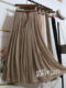 Khaki imitation cotton and linen drooping skirt for women in spring 2025 new Chinese retro pleated elastic waist long skirt