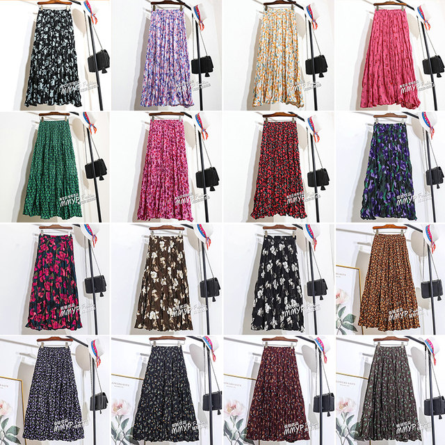 Retro pleated floral skirt for women in summer 2025 new small print skirt for skirt long skirt pleated skirt