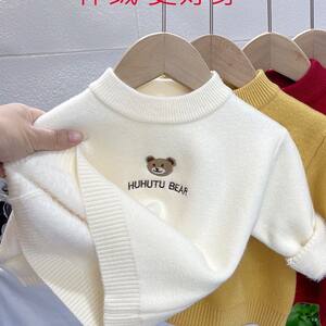 
Autumn and winter boys and girls soft and waxy all-in-one velvet sweater children's solid color inner knitted baby pullover bottoming shirt thickened