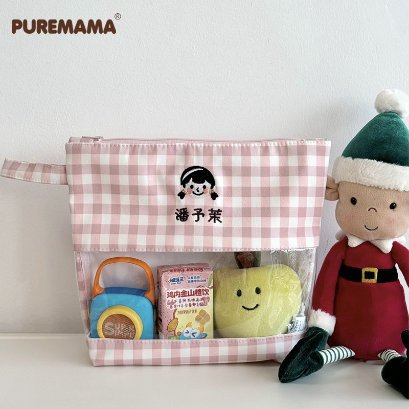 PUREMAMA детская сумка для хранения с вышивкой в ​​клетку — водонепроницаемая сумка для хранения одежды в детском саду с именем PUREMAMA