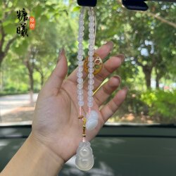 Tangxi Handmade Gourd Natural White Agate Women's Car Pendant Peace and Prosperity Cultural Creative Car Hanging Ornament Gift