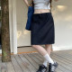 Large size navy blue summer skirt for women black suit over knee mid-skirt to look slim skirt fat mm straight skirt