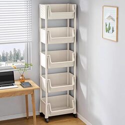 Floor-Standing Bookshelf, Household Storage Cabinet, Multi-Layer Narrow Gap Children's Small Bookcase with Wheels, Storage Rack, Snack Cart