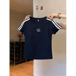 Three-Stripe American-Style Cool and Spicy Short-Sleeved T-Shirt for Women, 2026 New Summer Sports Top, Beautiful, Unique, Slimming Shirt