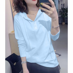 Pure Cotton Hooded Sweatshirt for Women, New Spring and Autumn Style, Stylish and Age-Reducing, Long-Sleeved T-Shirt, Versatile, Loose, Slimming, Fashionable Base Shirt