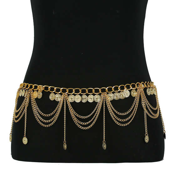 Bohemian Gold Coin Chain Belt R288 boho coin tassel wide chain belts vintage golden adjustable  main image 3