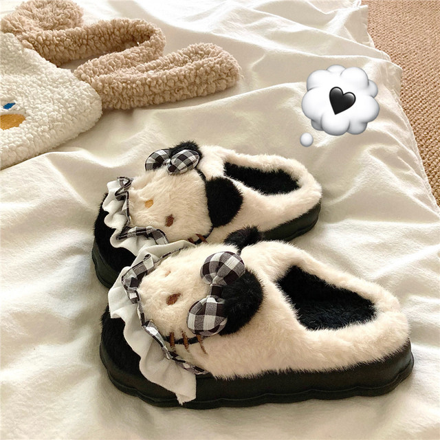 
Soft and cute private cat~! Cute plush warm indoor cotton slippers for women in winter ins wear bag-toe fur slippers