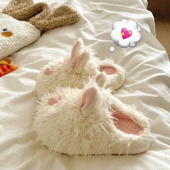 Scrawled Milk Rabbit~! Sweet and cute ins Baotou plus velvet cotton slippers for women indoor home warm thick-soled cotton slippers