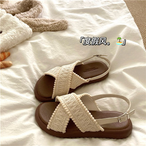 
Bohemian island style ~! Lazy fairy style beach sandals for women ins summer retro flat sandals trend