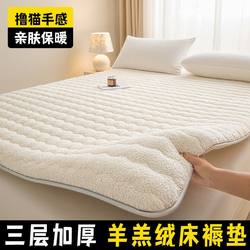 New Three-Layer Thickened Lamb Wool Mattress Pad for Home Use, Solid Color, Warm Winter Bed Pad, Student Dormitory Soft Cushion, Foldable