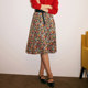 2024 autumn new retro temperament fashionable and versatile mid-length skirt high waist slim printed A-line skirt for women autumn