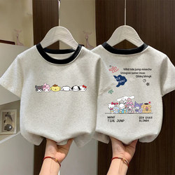 Cartoon Kuromi Letter Print Pure Cotton Short-Sleeved T-Shirt for Boys and Girls, New Summer Style, Cute and Loose-Fitting Top, Trendy