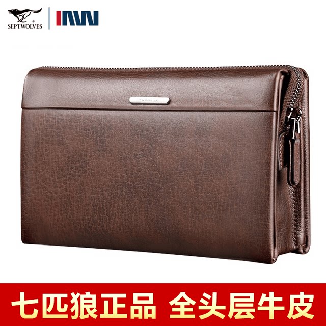 Seven Wolves men's bag big handbag genuine leather bag large capacity hand grab head layer cowhide father's hand bag men's bag