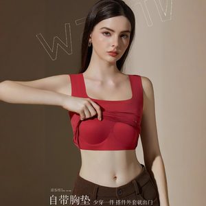 
Women's thermal vest with chest pad all-in-one no-wear bra autumn and winter heated sleeveless top bottoming inner wear outer underwear