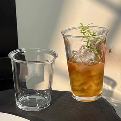 Glass Cup, Transparent, Heat-Resistant, with Straw, American-Style Pour-Over Coffee Cup, Water Cup, Cold Drink Juice Cup, Thickened, Open-Top, for Home Use