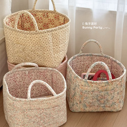 Floral Pastoral Style Home Fabric Soft Quilted Storage Basket for Underwear, Toys, and Miscellaneous Items, Portable and Machine Washable Dirty Clothes Basket