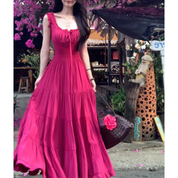 Pink Camisole Dress for Women, Summer 2026 New Style, Seaside Vacation Style, Particularly Beautiful, Waist-Cinching Long Dress