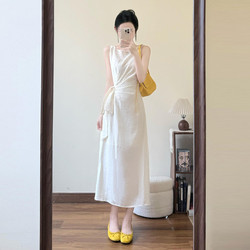 French-Style White Sleeveless Vest Dress for Women, Summer 2026 New Model, Petite, Stunningly Beautiful, Waist-Cinching Long Dress