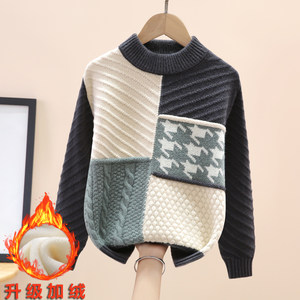 
Boys sweater 2025 new autumn and winter thickened pullover medium-sized children's velvet children's sweater boy's base winter clothes