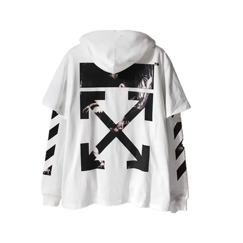 OFF WHITE OW 20SS 新款圣母天使假两件连帽卫衣帽衫-Taobao