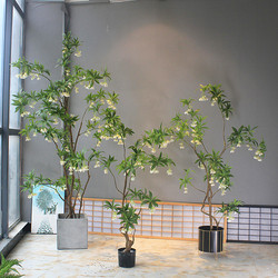 High-End Artificial Green Plant Water Stone Banyan Tree for Hotel, Guesthouse, Large Living Room, Shop, Tea Room, Window Display, Floor-Standing Floral Decoration Tree