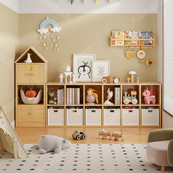 Children's Solid Wood Bookshelf, Floor-Standing Toy Storage, Low Bookcase, Storage Cabinet, Living Room Grid Cabinet, Picture Book Rack