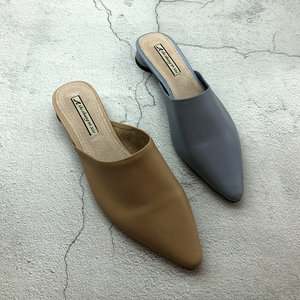 
Foreign trade cabinet clearance processing cowhide women's slippers spring bag-toe flat heel fashion simple women's half-slippers lazy shoes