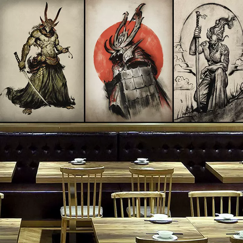 日式武士紋身店壁紙個性般若手稿背景牆面裝修刺青店工作