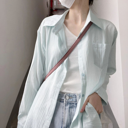ZC设计感小众上衣2024年新款韩系衬衣甜美别致独特纯色衬衫女