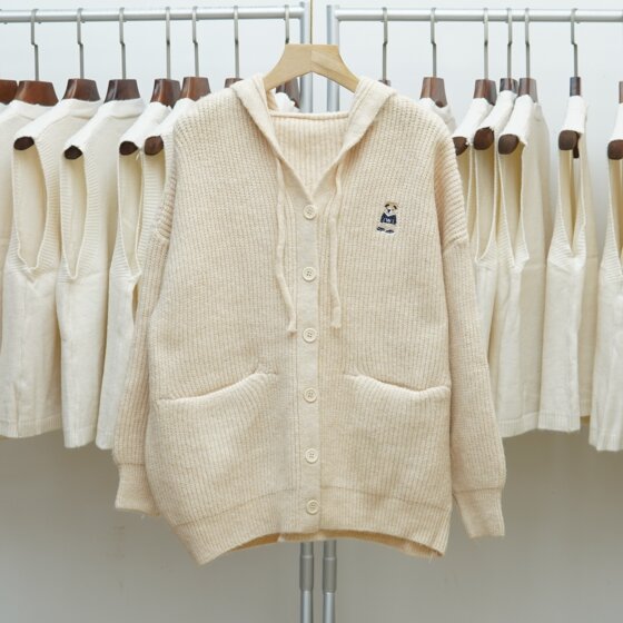 
[901-955] Knitted Sweater Versatile Solid Color Long Sleeve Single Breasted Thick Lapel New Women's Sweater Women