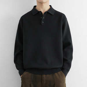 
URSBOB spring and autumn thickened youth loose knitted bottoming shirt top men's lapel pullover sweater