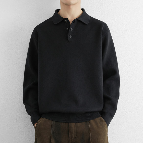
URSBOB spring and autumn thickened youth loose knitted bottoming shirt top men's lapel pullover sweater