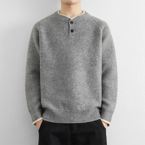 
URSBOB Spring and Autumn New Men's Button Round Neck Pullover Sweater Fashionable and Versatile Casual Youth Knitwear