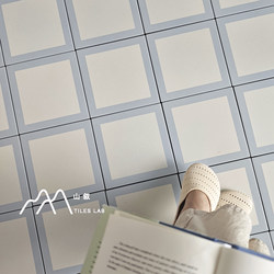 Cream-Style Blue Checkered Tiles for Bathroom, Kitchen, Balcony, Guesthouse, Hotel, Villa, Non-Slip Floor Tiles